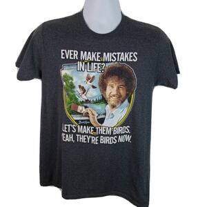 Official Bob Ross Painter Make Mistakes Grey Tshirt Size Medium